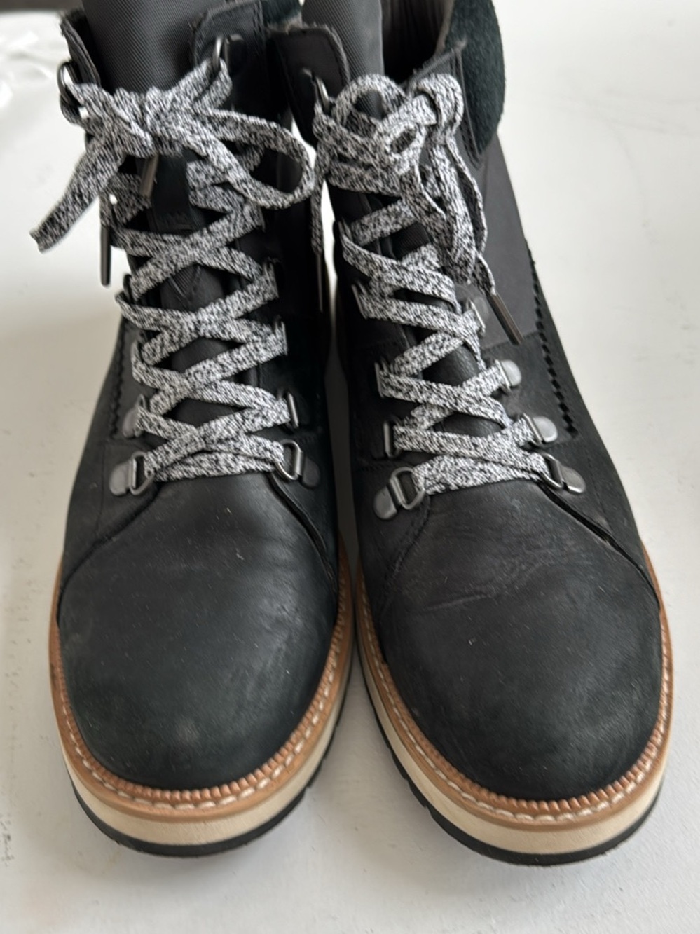 Toms Black Lace-Up Women's Boots with White Speckled Laces